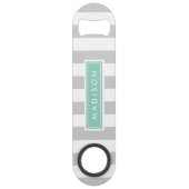 Monogram grijze en Aqua Preppy Stripes Speed Flessenopener (Voorkant)