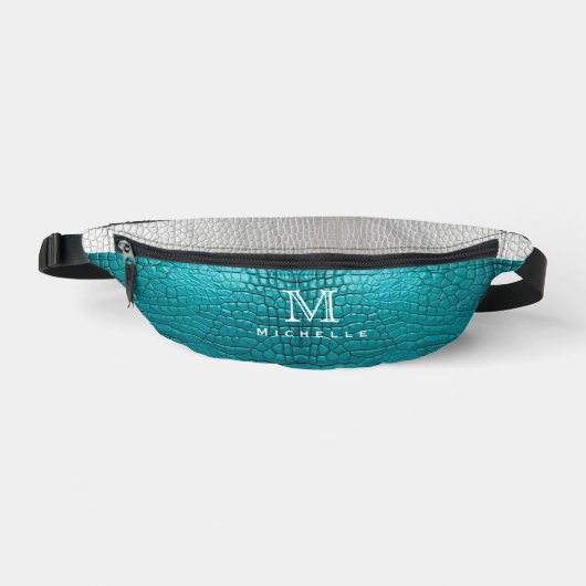 Monogram Grijze en Blauwgroen Faux Snake Skin Heuptasje (Voorkant)