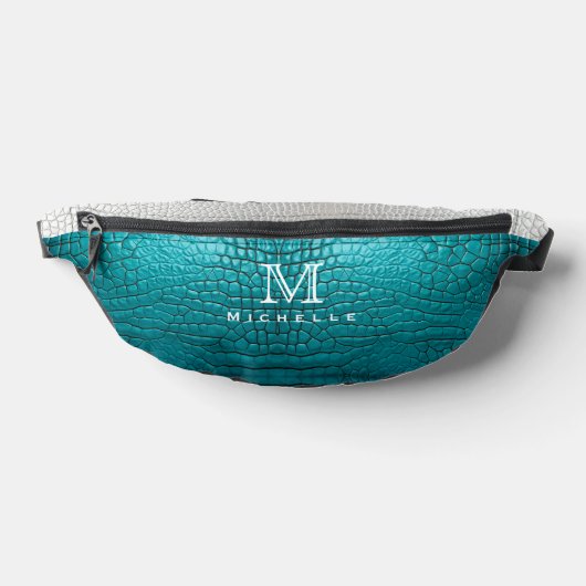 Monogram Grijze en Blauwgroen Faux Snake Skin Heuptasje (Liggend)