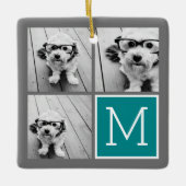 Monogram grijze en Blauwgroen fotocollage Keramisch Ornament (Voorkant)
