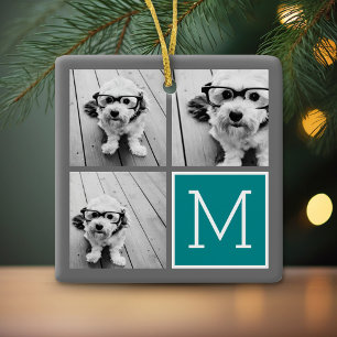 Monogram grijze en Blauwgroen fotocollage Keramisch Ornament