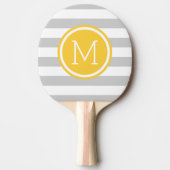 Monogram grijze en gele preppy stripes tafeltennisbatje (Voorkant)