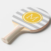 Monogram grijze en gele preppy stripes tafeltennisbatje (Voorkant Gekanteld)