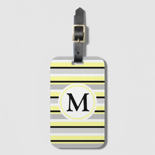 Monogram grijze en gele strepen bagagelabel (Voorkant (verticaal))