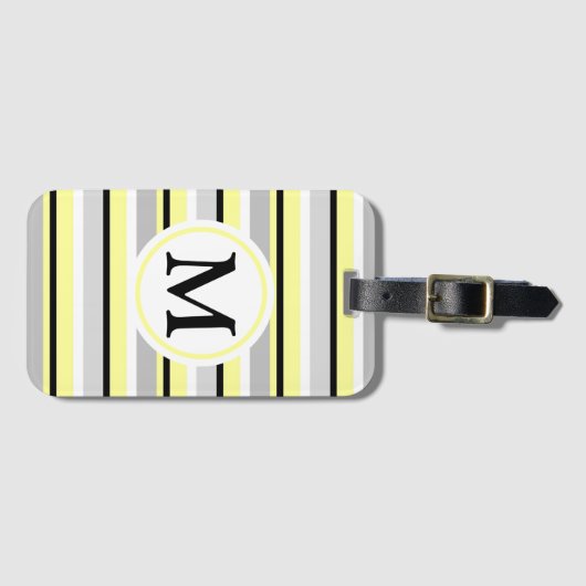 Monogram grijze en gele strepen bagagelabel (Voorkant (horizontaal))