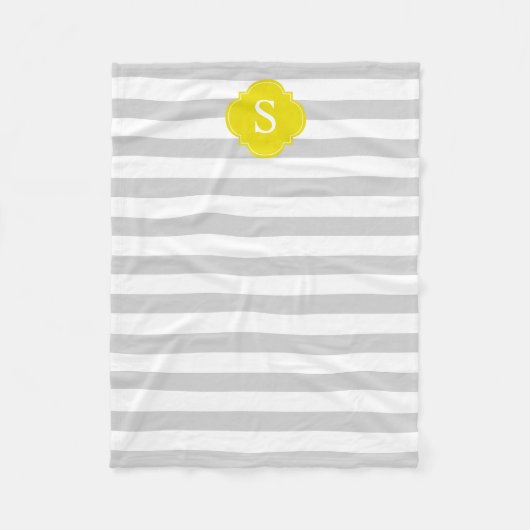 Monogram grijze en gele strepen fleece deken (Voorkant)