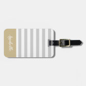 Monogram grijze en goudstrepen | bewerkbare kleure bagagelabel (Voorkant horizontaal)