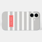 Monogram grijze en koraalpreppy stripes Case-Mate iPhone case (Achterkant (horizontaal))