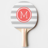 Monogram grijze en koraalpreppy stripes tafeltennisbatje (Voorkant)