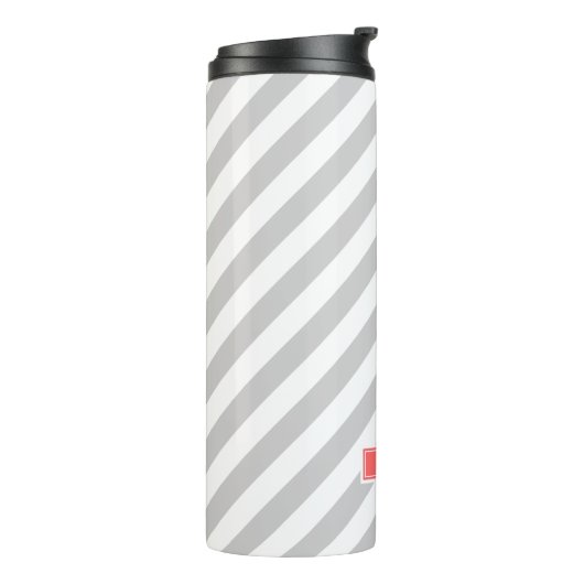 Monogram grijze en koraalpreppy stripes thermosbeker (Gedraaid links)