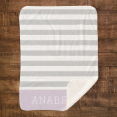 Monogram grijze en Lila strepen | bewerkbare kleur Sherpa Deken