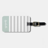 Monogram grijze en mint Stripes | bewerkbare kleur Bagagelabel (Voorkant horizontaal)