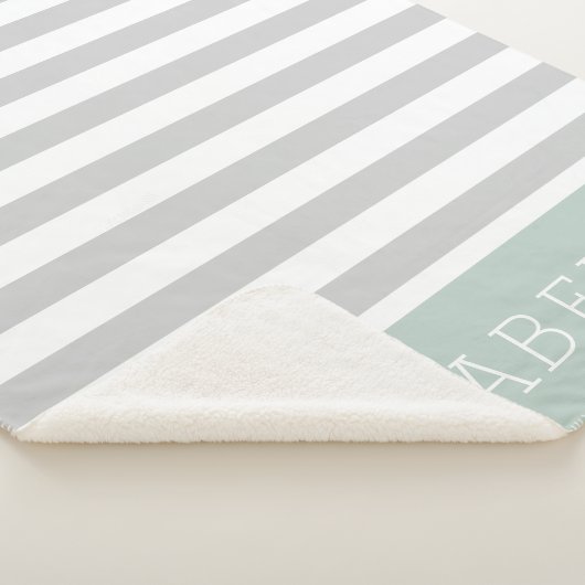 Monogram grijze en mint Stripes | bewerkbare kleur Sherpa Deken (3/4)