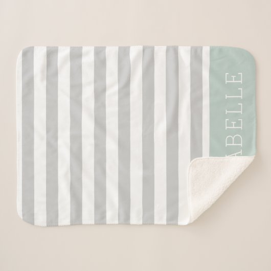 Monogram grijze en mint Stripes | bewerkbare kleur Sherpa Deken (Voorkant (horizontaal))