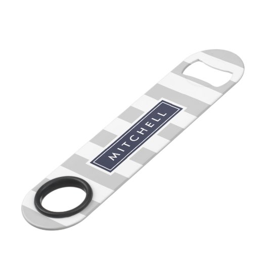 Monogram grijze en Navy Preppy Stripes Speed Flessenopener (Voorkant Gekanteld)