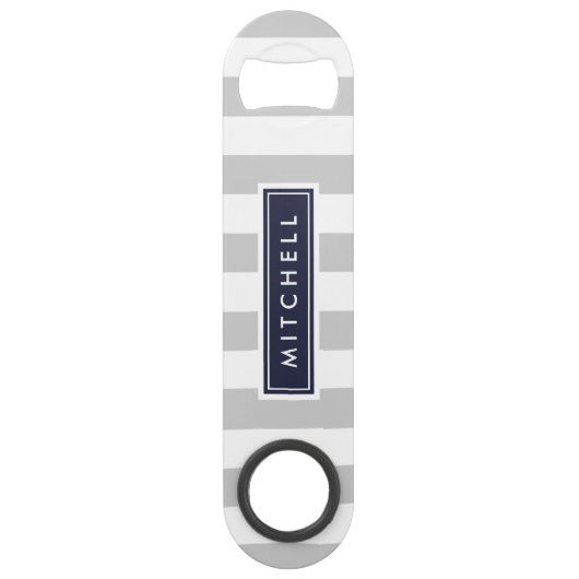 Monogram grijze en Navy Preppy Stripes Speed Flessenopener (Voorkant)