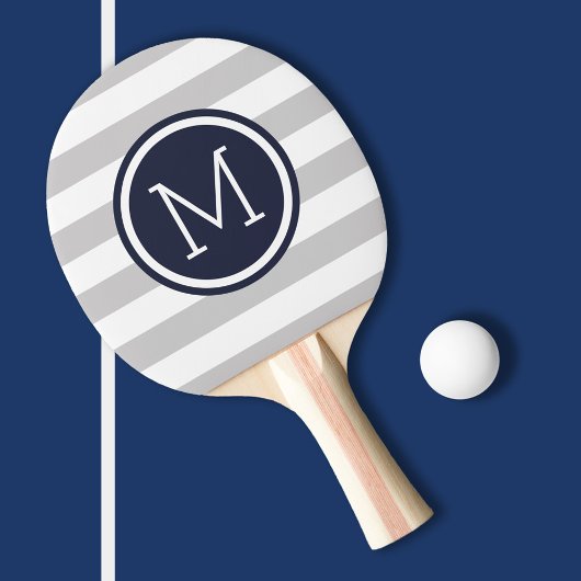 Monogram grijze en Navy Preppy Stripes Tafeltennisbatje