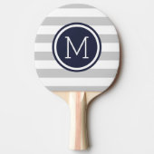 Monogram grijze en Navy Preppy Stripes Tafeltennisbatje (Voorkant)