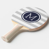 Monogram grijze en Navy Preppy Stripes Tafeltennisbatje (Voorkant Gekanteld)