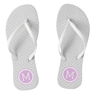 Monogram grijze en Paarse kleine Stippen Teenslippers