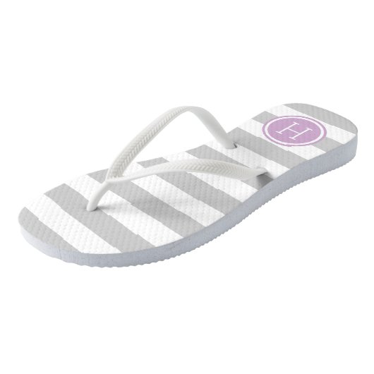 Monogram grijze en Paarse preppy Stripes Teenslippers (Schuin)