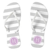 Monogram grijze en Paarse preppy Stripes Teenslippers (Voetbed)
