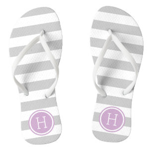 Monogram grijze en Paarse preppy Stripes Teenslippers