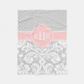 Monogram grijze en roze Damask Polka Dots Fleece Deken (Voorkant)