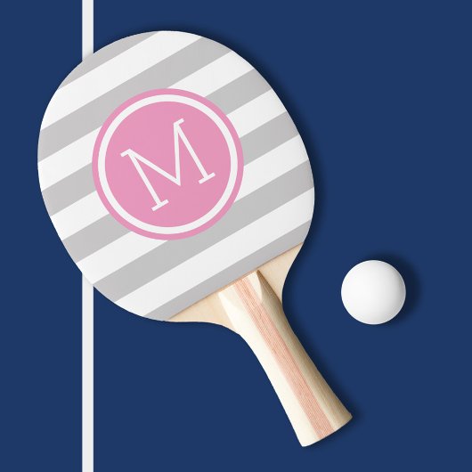 Monogram grijze en roze preppy stripes tafeltennisbatje