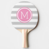 Monogram grijze en roze preppy stripes tafeltennisbatje (Voorkant)