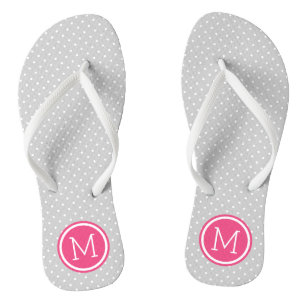 Monogram grijze en roze Stippen Teenslippers