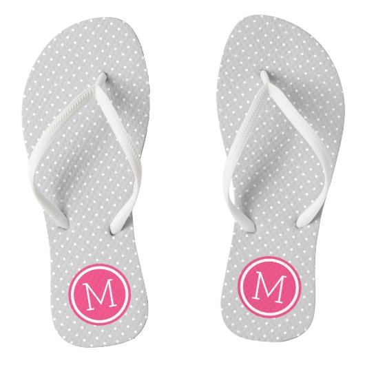Monogram grijze en roze Stippen Teenslippers (Voetbed)