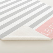 Monogram grijze en roze strepen | bewerkbare kleur sherpa deken (3/4)