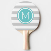 Monogram grijze en Turquoise Preppy Stripes Tafeltennisbatje (Voorkant)