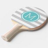 Monogram grijze en Turquoise Preppy Stripes Tafeltennisbatje (Voorkant Gekanteld)