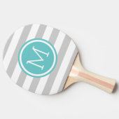 Monogram grijze en Turquoise Preppy Stripes Tafeltennisbatje (Zijkant)