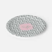 Monogram grijze en witte Chevron met Pastel Roze Papieren Bordje (Gekanteld)