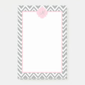 Monogram grijze en witte Chevron met Pastel Roze Post-it® Notes (Voorkant)