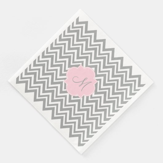 Monogram grijze en witte Chevron met Pastel Roze Servetten (Hoek)