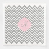 Monogram grijze en witte Chevron met Pastel Roze Servetten (Voorkant)