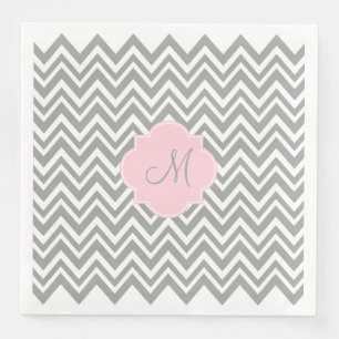 Monogram grijze en witte Chevron met Pastel Roze Servetten
