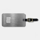 Monogram Grijze Faux Folie metaal Bagagelabel (Voorkant horizontaal)