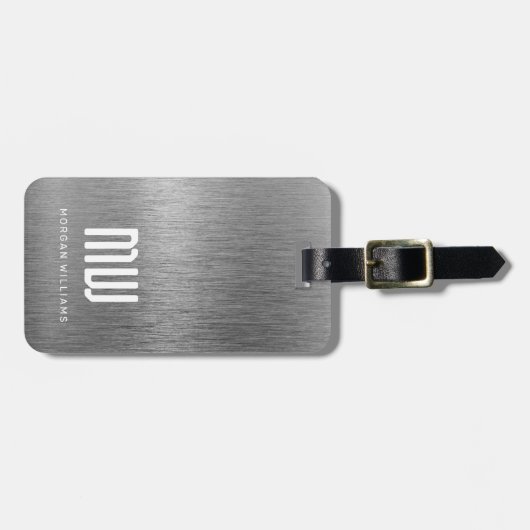 Monogram Grijze Faux Folie metaal Bagagelabel (Voorkant horizontaal)