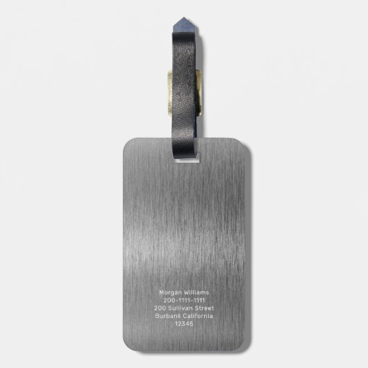 Monogram Grijze Faux Folie metaal Bagagelabel (Achterkant verticaal)