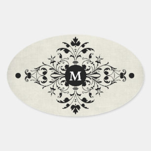 Monogram grijze flanel ovale sticker