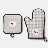 Monogram grijze Gingham-controle Ovenwant & Pannenlap Set (Voorkant)