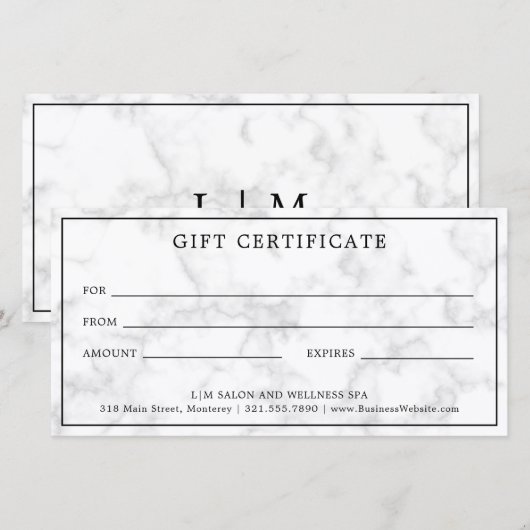 Monogram Grijze marmer Business Cadeaubon (Voorkant / Achterkant)