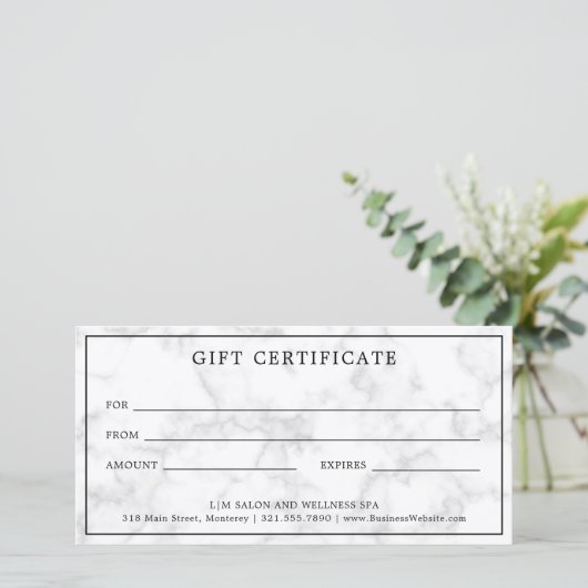 Monogram Grijze marmer Business Cadeaubon (Staand voorkant)