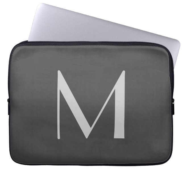 Monogram Grijze Modern Voeg Jouw naam Initiaal toe Laptop Sleeve (Voorkant)