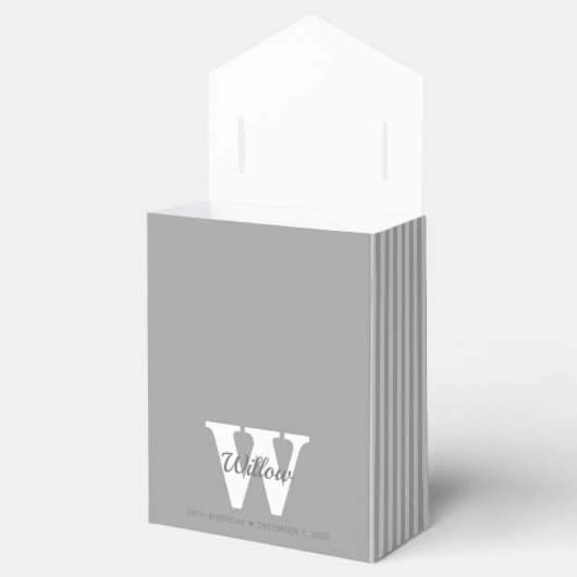 Monogram Grijze pols Dots Stripes Favor Box Bedankdoosjes (Geopend)